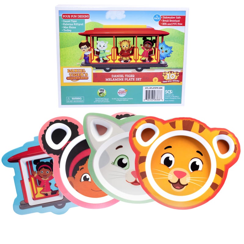 SCS Direct 4 Daniel Tiger Mealtime Feeding Plates -Cute Dishes for Kids w/ Daniel Tiger, Trolley, Katerina Kitty Cat & Elaina - Divided Compartments for Portion Control & Healthy Eating, Dishwasher Safe - Image 2