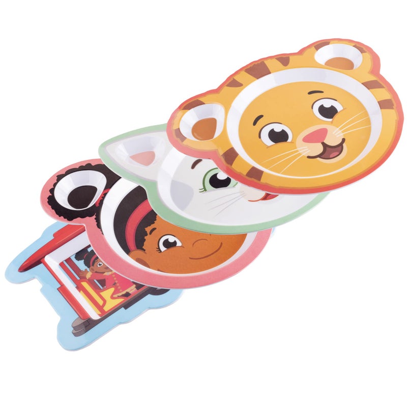 SCS Direct 4 Daniel Tiger Mealtime Feeding Plates -Cute Dishes for Kids w/ Daniel Tiger, Trolley, Katerina Kitty Cat & Elaina - Divided Compartments for Portion Control & Healthy Eating, Dishwasher Safe - Image 3