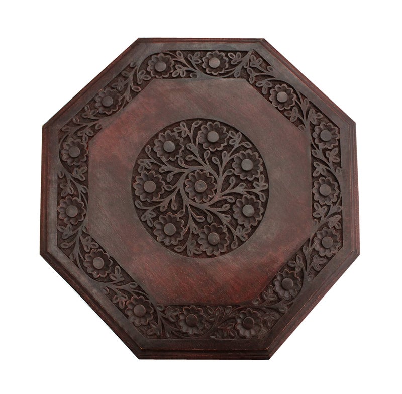 Cotton Craft Solid Wood Accent End Table - Hand Carved Vintage Boho Folding Side Table - Small Spaces Entryway Farmhouse Living Room Bedside - No Tools Assembly -18x18 Round - Jaipur Antique Brown - Image 4