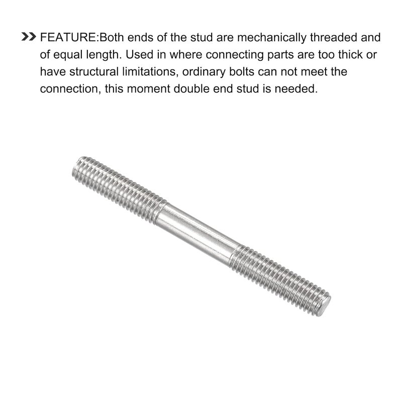 METALLIXITY Double Ended Stud Screws (M8 Thread 80mm Length) 5pcs, 304 Stainless Steel Dual Threaded Rod Bolts - for House Maintenance - Image 4