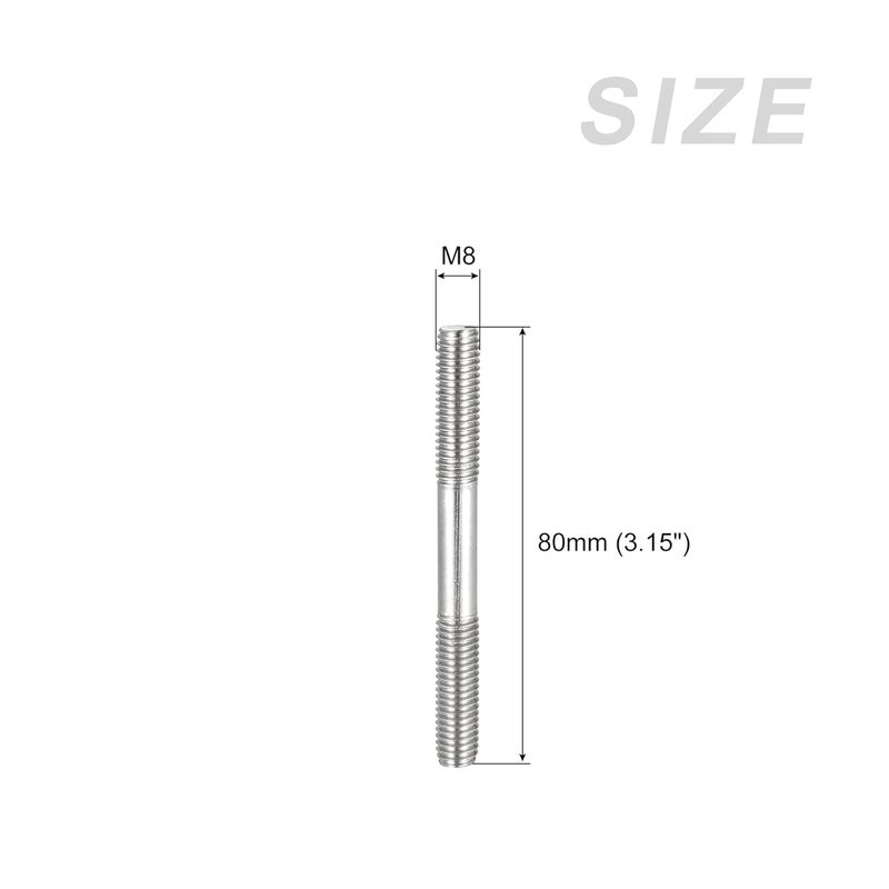 METALLIXITY Double Ended Stud Screws (M8 Thread 80mm Length) 5pcs, 304 Stainless Steel Dual Threaded Rod Bolts - for House Maintenance - Image 2