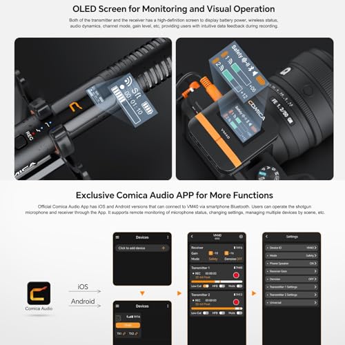 COMICA VM40 Wireless Shotgun Microphone with Receiver for Camera,Smartphone and PC,Support APP Control USB C Digital Output for Video Recording, Podcasting and Interview - Image 5
