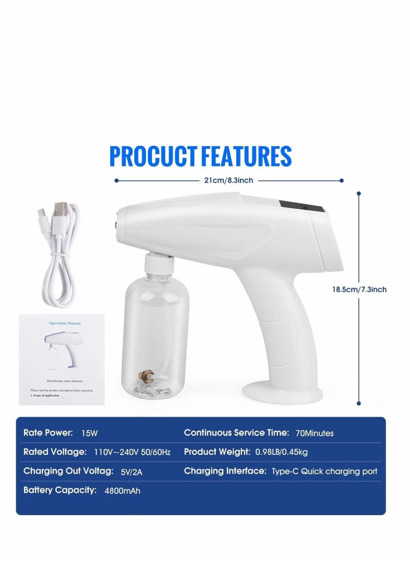 Y&D - Disinfectant Fogger,Handheld Rechargeable Nano Spray Gun,Touch Screen Portable Atomizer Sprayer，250ml，White - Image 1