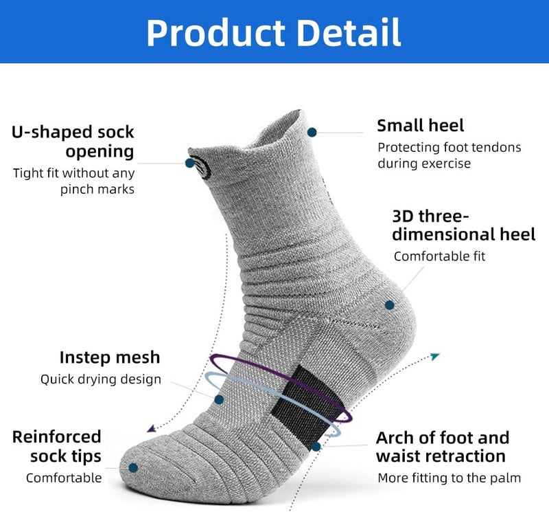 HASTHIP Men s Socks,100% Cotton Athletic Comfort Socks, Keep Warm Breathable Non-slip Sweat-Absorptive Odor-Resistant Socks For Sports, Hiking, Running (3Pairs) - Image 3