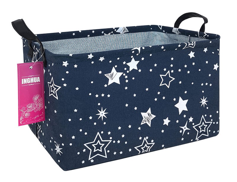 INGHUA Rectangular Storage Basket Fabric Organizer Bin for ToysBooksClothesGiftsPetsPerfect for HomeOfficeNurseryDormShelfRecBlue star