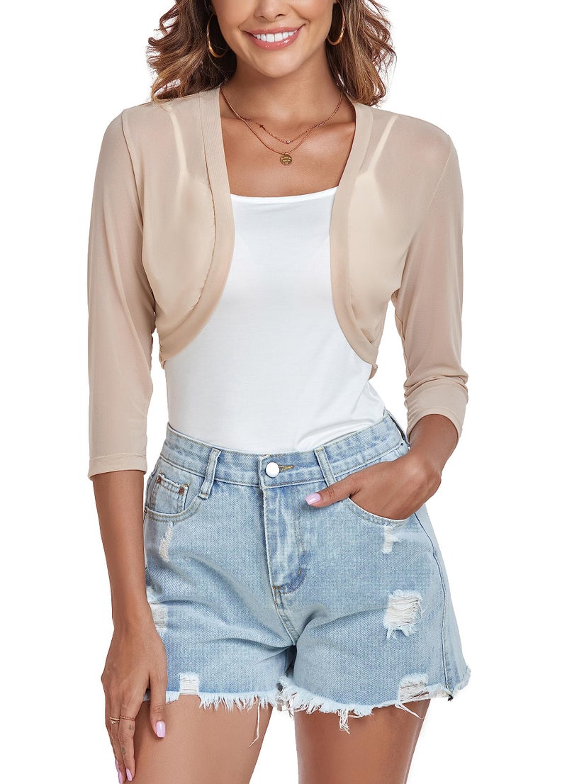 Tandisk Women's 3/4 Sleeve Shrug Open Front Cardigan Bolero Jacket Taupe XL - Image 4