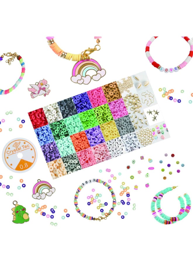 Our Clay Beads DIY jewelry making set contains everything you want for an exceptional DIY experience, whether it’s your first attempt or you’re skilled in arts & crafts activities.With over 7200+ beads in colorful shades and wide selection of complete sets of number nd letter beads, more decorative accessories.Also include cute smiley beads.these heishi beads offer countless creative opportunities for being an excellent present for youngsters and adults. age Includes: 🎁 6380+ pcs Colorful Polymer Clay Beads; 🎁 22 Vibrant Colors(290 pcs/string); 🎁 4 complete sets of letter beads from A-Z; 🎁 3 complete sets of number beads from 0-9; 🎁 10pcs decoration beads; 🎁 10pcs smiley faces; 🎁 15pcs lobster clasps; 🎁 50 alloy gaskets; 🎁 40pcs round rings; 🎁 3pcs shells; 🎁 3pcs starfish;🎁3pcs pendants; 🎁 1pc elastic ropes; 🎁 Materials: Polymer Clay /Alloy / Acrylic. - Image 1