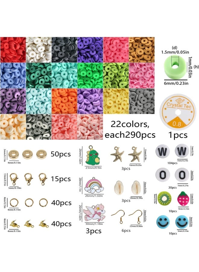 Our Clay Beads DIY jewelry making set contains everything you want for an exceptional DIY experience, whether it’s your first attempt or you’re skilled in arts & crafts activities.With over 7200+ beads in colorful shades and wide selection of complete sets of number nd letter beads, more decorative accessories.Also include cute smiley beads.these heishi beads offer countless creative opportunities for being an excellent present for youngsters and adults. age Includes: 🎁 6380+ pcs Colorful Polymer Clay Beads; 🎁 22 Vibrant Colors(290 pcs/string); 🎁 4 complete sets of letter beads from A-Z; 🎁 3 complete sets of number beads from 0-9; 🎁 10pcs decoration beads; 🎁 10pcs smiley faces; 🎁 15pcs lobster clasps; 🎁 50 alloy gaskets; 🎁 40pcs round rings; 🎁 3pcs shells; 🎁 3pcs starfish;🎁3pcs pendants; 🎁 1pc elastic ropes; 🎁 Materials: Polymer Clay /Alloy / Acrylic. - Image 2