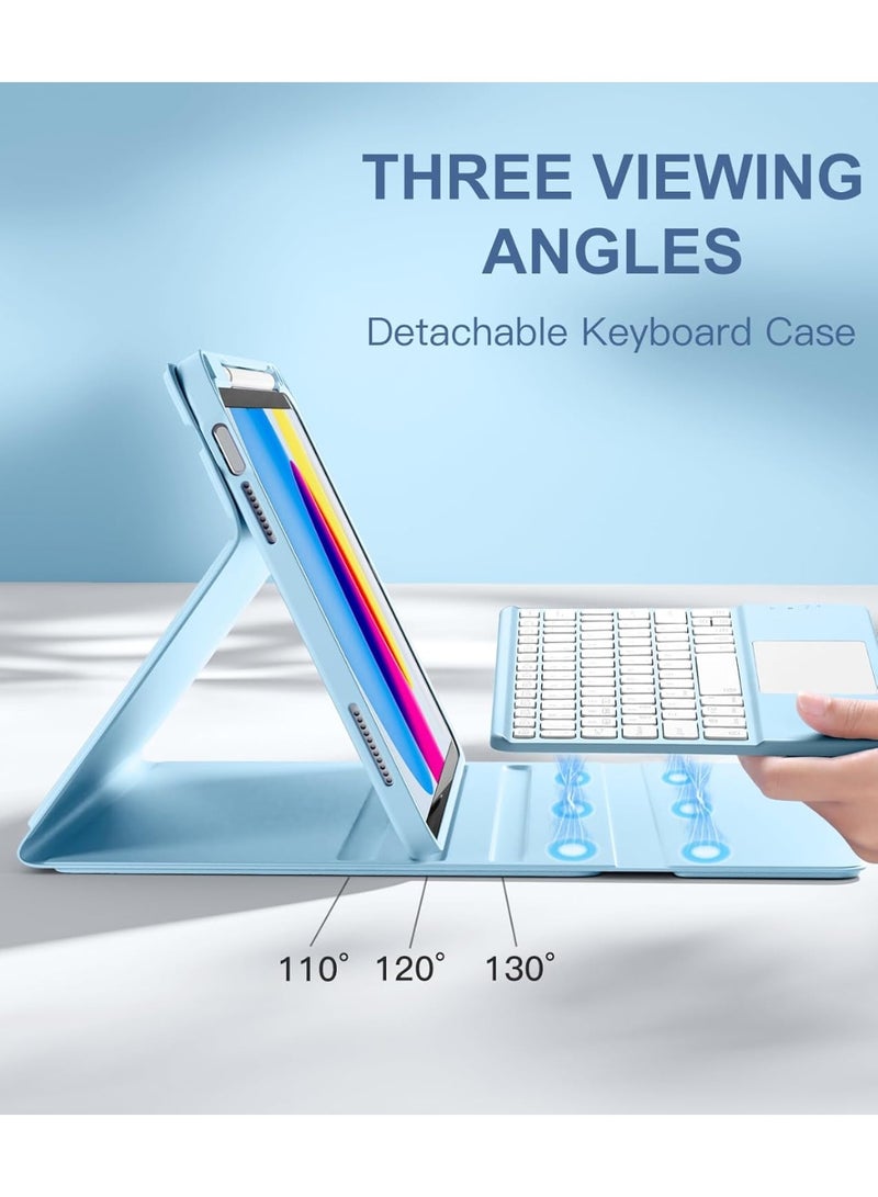 متوافق مع الـ iPad 11th 10th Generation Case مع لوحة المفاتيح ، غطاء فوليو مع حامل قلم رصاص ، لوحة تعقب متعددة اللمس ، 7 ألوان مضاءة خلفية ، لوحة مفاتيح قابلة للفصل لـ iPad (A16) 11th / 10th Gen (Sky Blue) - Image 3