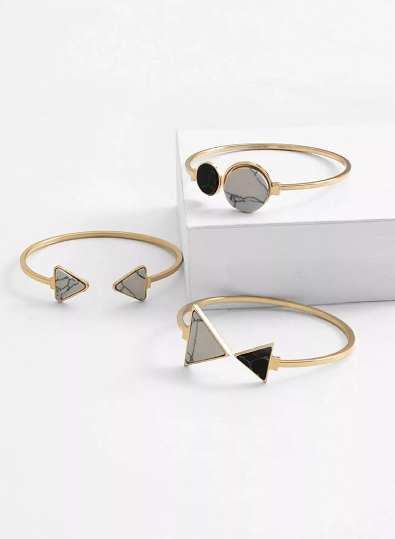 Triangle & Round Cuff Bracelet 3pcs  - Image 1
