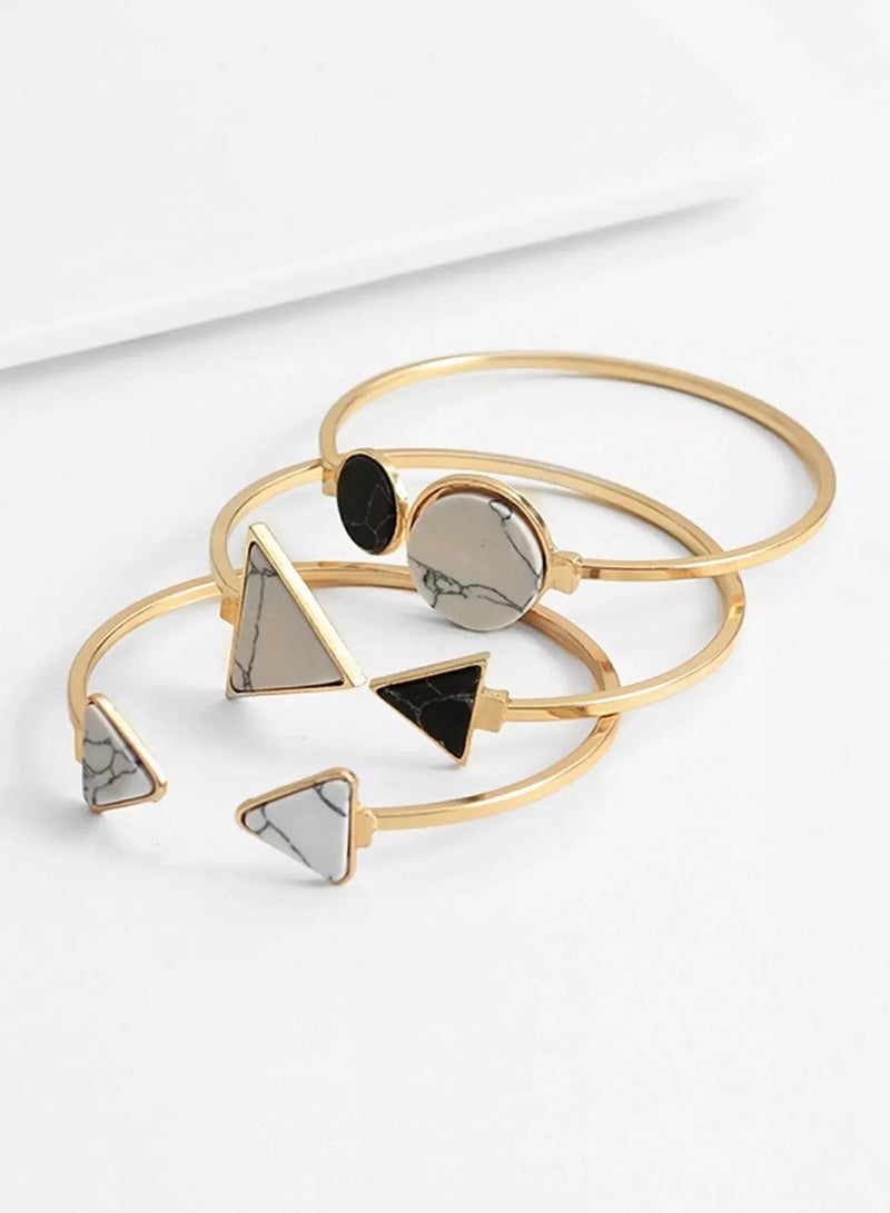 Triangle & Round Cuff Bracelet 3pcs  - Image 3