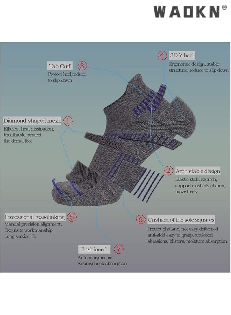 دبليو أيه أو كي أن الرجال الراحة الرياضية انخفاض الجانب تنفس التخزين المؤقت الجوارب ، رمادي 6 أزواج ، مصممة خصيصا عشاق الرياضة انخفاض التسمية الجوارب - Image 3