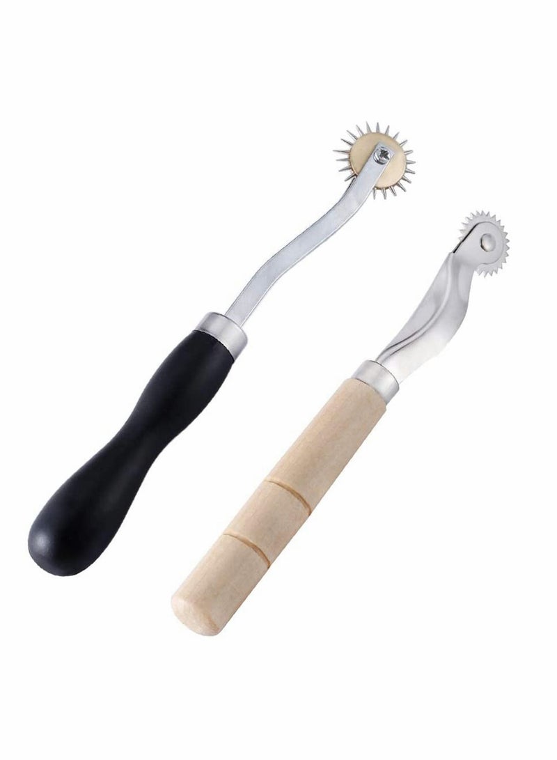 Y&D 2 Pcs Leather Needle Point Tracing Wheel with Wooden Handle Cloth Sewing Overstitch Tool for Crafts 4mm and 2mm - Image 1