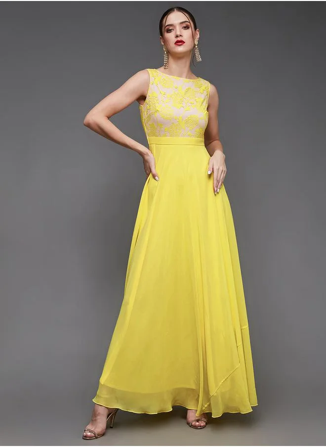 Miss Chase Lace Yoke Sleeveless A-Line Maxi Dress by Styli