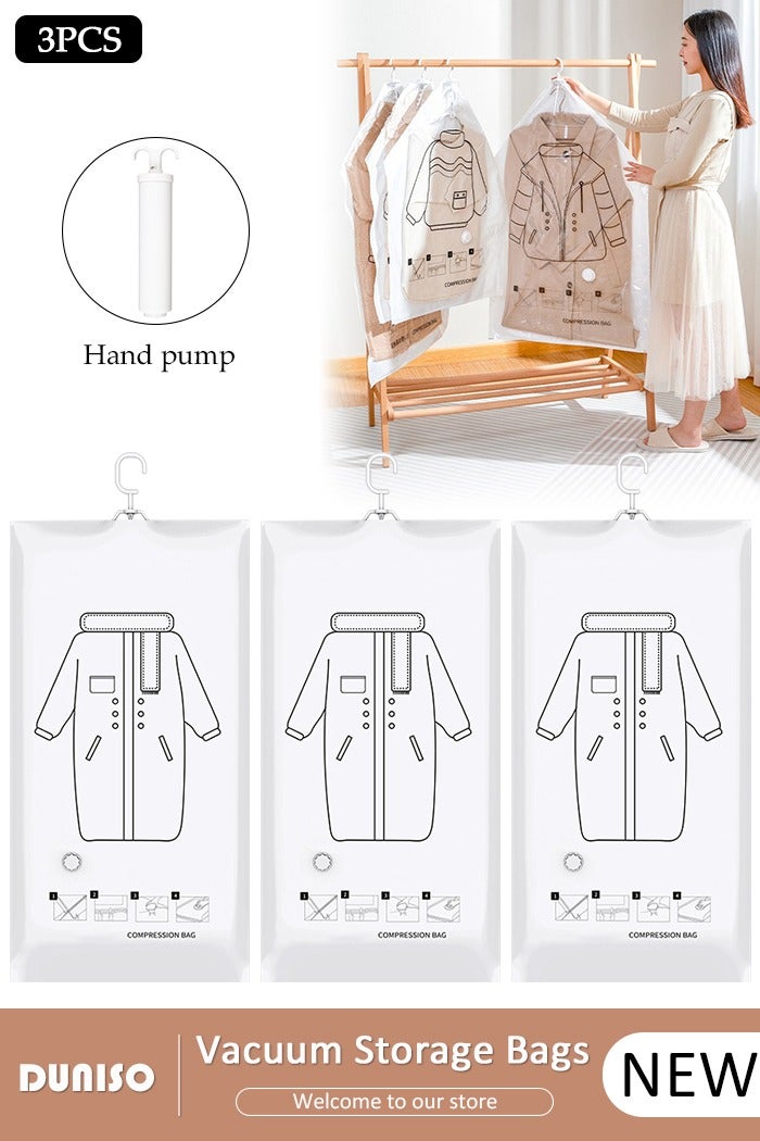 DUNISO Vacuum Storage Bags with Hand Pump- Pack of 3 (135cm x 70cm) Reusable Compression Bags Space Saver for Packing, Clothes, Comforters, Blankets - Image 1