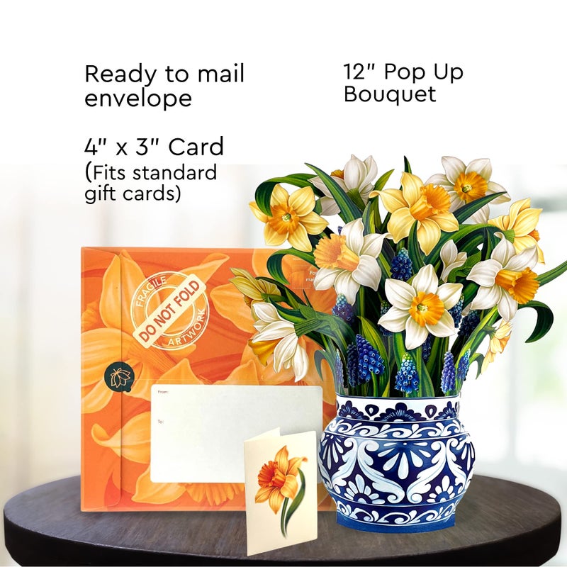 Freshcut Paper Pop Up Cards, Paper Flower Bouquet 3D Popup Greeting Cards with Note Card & Envelope, Birthday Card, Anniversary Card, Get Well Gifts for Women, 12" English Daffodils - Image 5