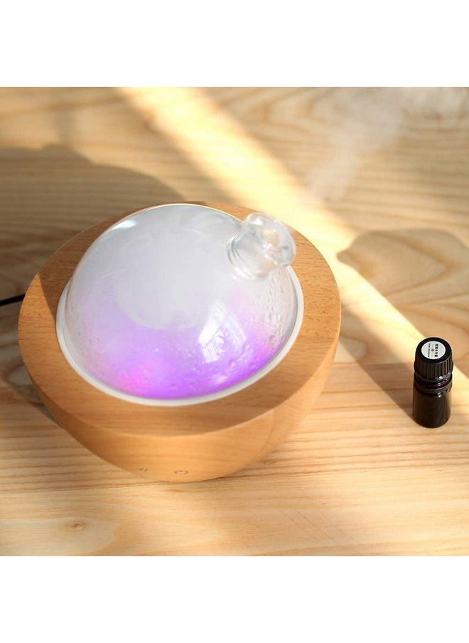 Glass Aromatherapy Essential Oil Diffuser 200Ml Natural Wood Base Desktop Ultrasonic Aroma Diffuse Essential Oil Humidifierled Light Available In 7 Colors Suitable For Home Office Bedroom
