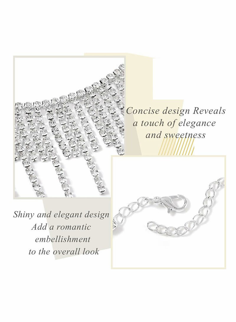 SOLARAE Boho Tassel Ankle Bracelets with Crystals and Rhinestones - Glittering Tennis Foot Chains for Weddings and Special Occasions - 2PCS Body Jewelry Accessories for Women and Girls. - Image 5