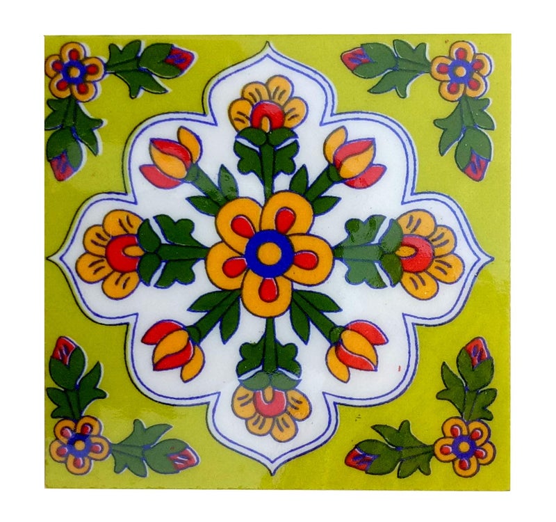 Shiv Kripa Blue Pottery Show Room Floor Tile Seamless Pattern Traditional Handmade Install Furniture Backsplash Designer Decor Wall Floor Furniture Decorative 4 x 4 Inch Pack of 6 Tiles (Multi) - Image 3
