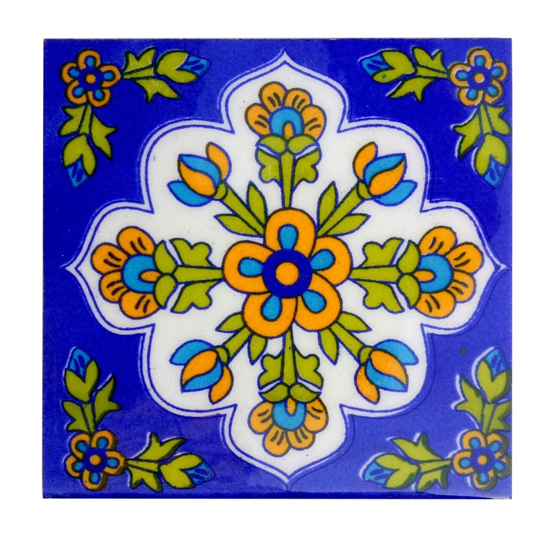 Shiv Kripa Blue Pottery Show Room Floor Tile Seamless Pattern Traditional Handmade Install Furniture Backsplash Designer Decor Wall Floor Furniture Decorative 4 x 4 Inch Pack of 6 Tiles (Multi) - Image 2