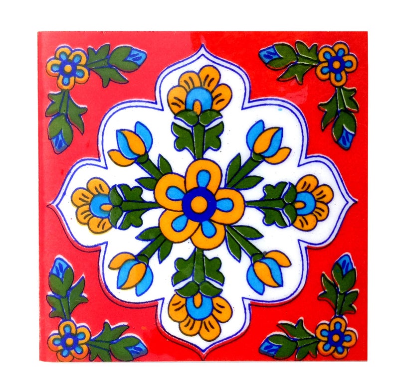 Shiv Kripa Blue Pottery Show Room Floor Tile Seamless Pattern Traditional Handmade Install Furniture Backsplash Designer Decor Wall Floor Furniture Decorative 4 x 4 Inch Pack of 6 Tiles (Multi) - Image 4