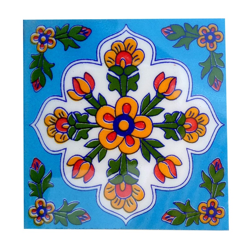 Shiv Kripa Blue Pottery Show Room Floor Tile Seamless Pattern Traditional Handmade Install Furniture Backsplash Designer Decor Wall Floor Furniture Decorative 4 x 4 Inch Pack of 6 Tiles (Multi) - Image 5
