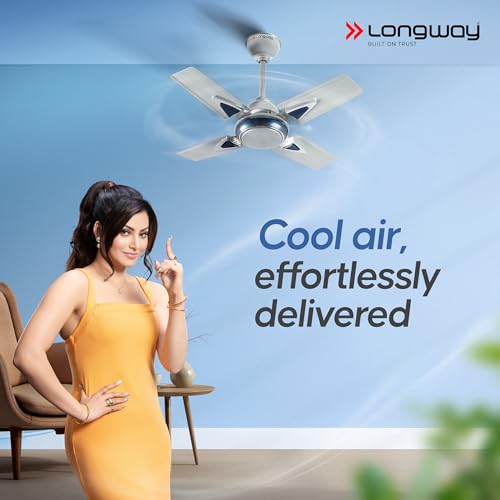 LONGWAY Starlite-1 P1 600 mm/24 inch Ultra High Speed 4 Blade Anti-Dust Decorative Ceiling Fan (Silver Blue, Pack of 1) - Image 2