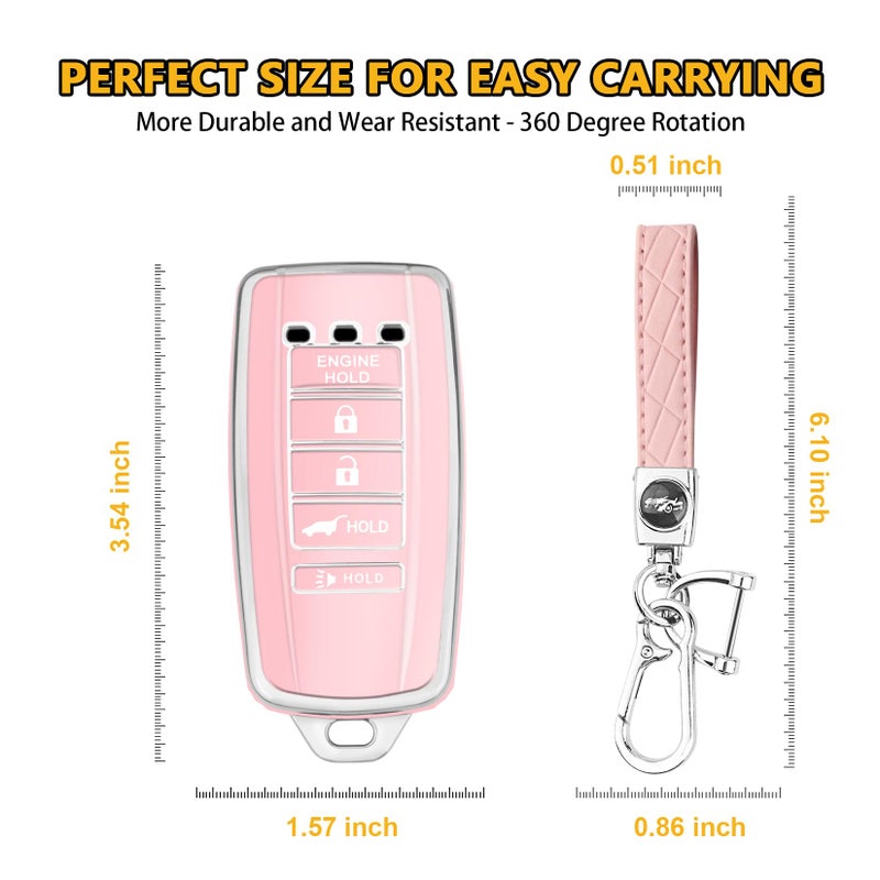 FT FUNTOR 5 buttons Key Fob Cover with Leather Keychain for Acura, Premium TPU Case for ILX MDX RDX RLX TLX (B-Pink) - Image 5