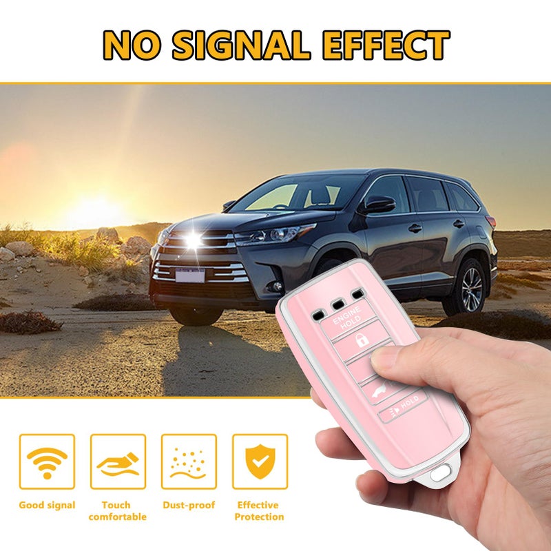 FT FUNTOR 5 buttons Key Fob Cover with Leather Keychain for Acura, Premium TPU Case for ILX MDX RDX RLX TLX (B-Pink) - Image 4