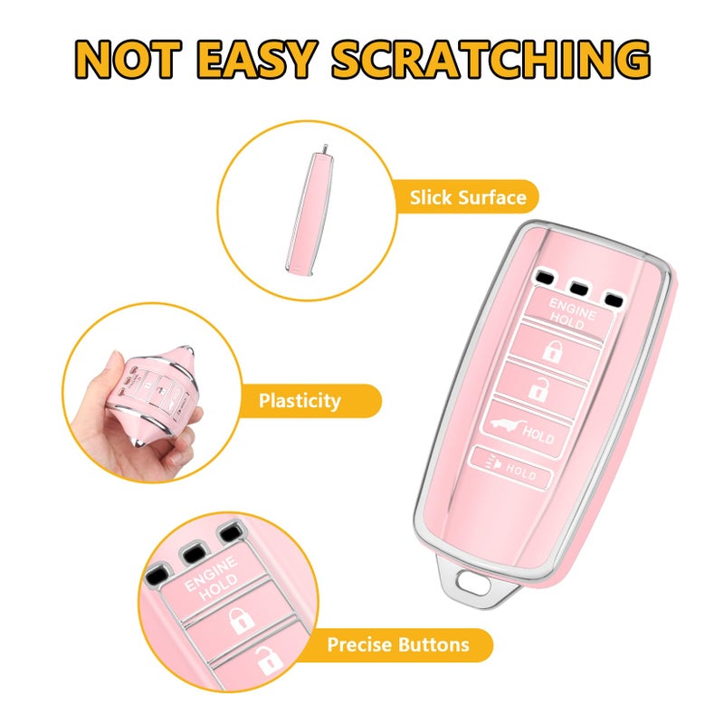 FT FUNTOR 5 buttons Key Fob Cover with Leather Keychain for Acura, Premium TPU Case for ILX MDX RDX RLX TLX (B-Pink) - Image 3