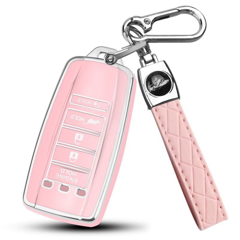 FT FUNTOR 5 buttons Key Fob Cover with Leather Keychain for Acura, Premium TPU Case for ILX MDX RDX RLX TLX (B-Pink) - Image 1