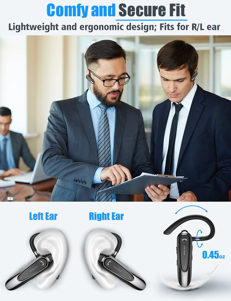 Link Dream Bluetooth Earpiece Wireless CVC8.0 Headset for Cell Phone Dual Mic Noise Canceling Earpiece Phone with Mute Key 20H Talk 180 Days Standby for iPhone Android Home Office Driving (1 Pack) - Image 4