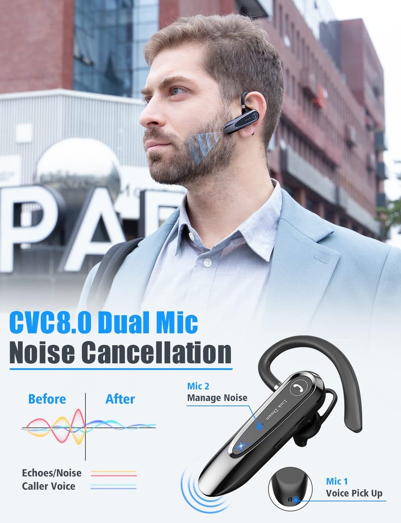 Link Dream Bluetooth Earpiece Wireless CVC8.0 Headset for Cell Phone Dual Mic Noise Canceling Earpiece Phone with Mute Key 20H Talk 180 Days Standby for iPhone Android Home Office Driving (1 Pack) - Image 2