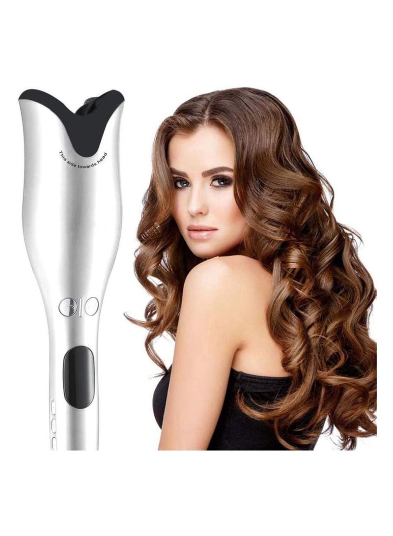 مكواة تجعيد الشعر الأوتوماتيكية الجديدة Air Spin N Curl مقاس 1 بوصة من السيراميك الدوارة السحرية لجميع أنواع الشعر مع شاشة رقمية LCD، بيضاء - Image 1