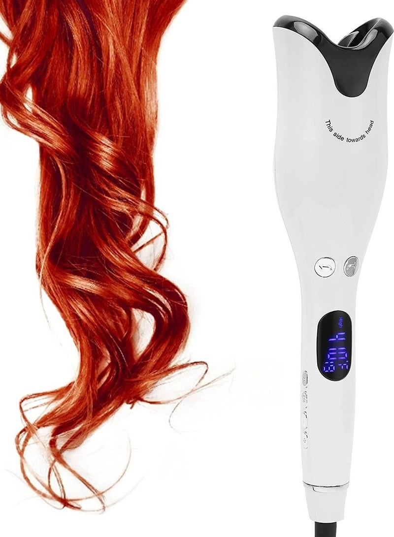 مكواة تجعيد الشعر الأوتوماتيكية الجديدة Air Spin N Curl مقاس 1 بوصة من السيراميك الدوارة السحرية لجميع أنواع الشعر مع شاشة رقمية LCD، بيضاء - Image 3