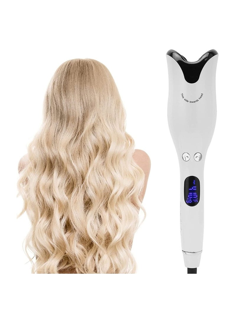 مكواة تجعيد الشعر الأوتوماتيكية الجديدة Air Spin N Curl مقاس 1 بوصة من السيراميك الدوارة السحرية لجميع أنواع الشعر مع شاشة رقمية LCD، بيضاء - Image 2