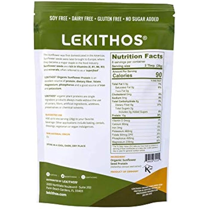 Lekithos Organic Sunflower Protein Sunflower - 8 oz - 15g Protein - Certified USDA Organic, Non-GMO Project Verified, No Added Sugars - Certified Vegan - Gluten Free - Image 2