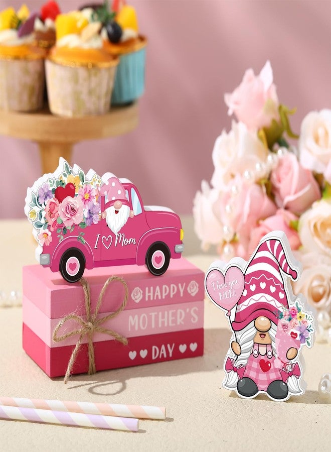 Blosssound 3 Pack Mothers Day Table Decorations Happy Mother's Day Wooden Blocks I Love You Mom Centerpieces Gnomes Truck Table Top Signs for Mother's Day Home Office Table Decor Supplies - Image 3