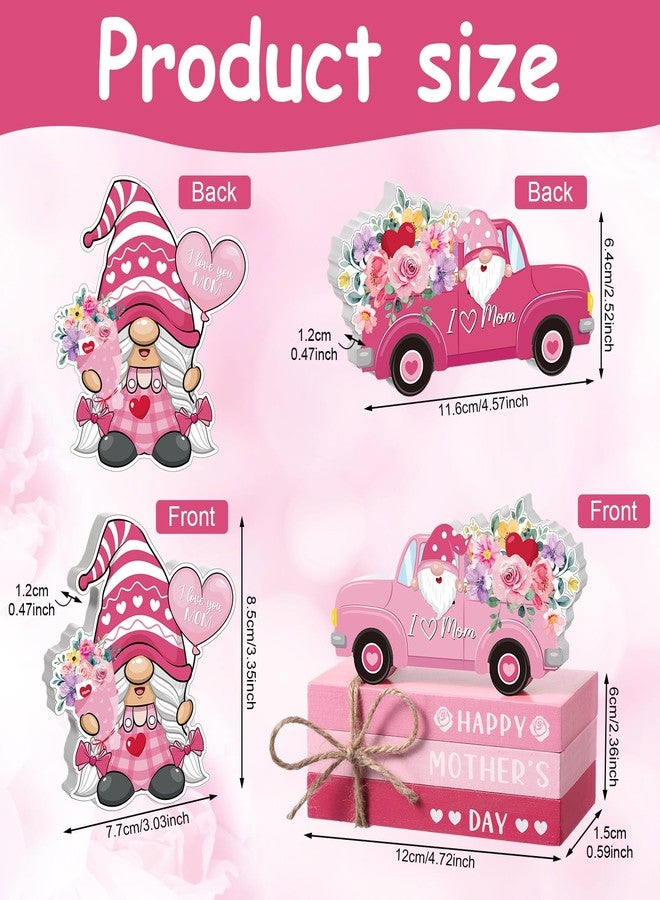 Blosssound 3 Pack Mothers Day Table Decorations Happy Mother's Day Wooden Blocks I Love You Mom Centerpieces Gnomes Truck Table Top Signs for Mother's Day Home Office Table Decor Supplies - Image 2