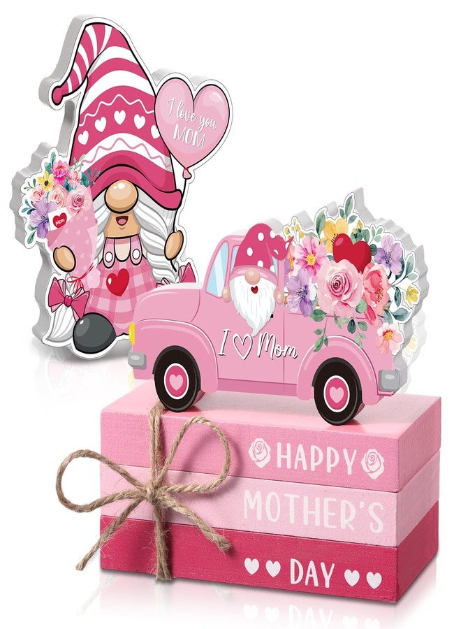 Blosssound 3 Pack Mothers Day Table Decorations Happy Mother's Day Wooden Blocks I Love You Mom Centerpieces Gnomes Truck Table Top Signs for Mother's Day Home Office Table Decor Supplies - Image 1