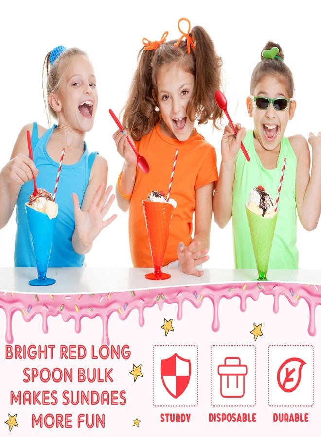 Potchen 100 Sets/200 Pcs 8.27 Inch Sundae Spoons and Red Paper Straws Heavy Duty Plastic Utensils Party Supply for Ice Cream,Milkshakes,Stirring Cocktails and Tall Ice Beverages - Image 5