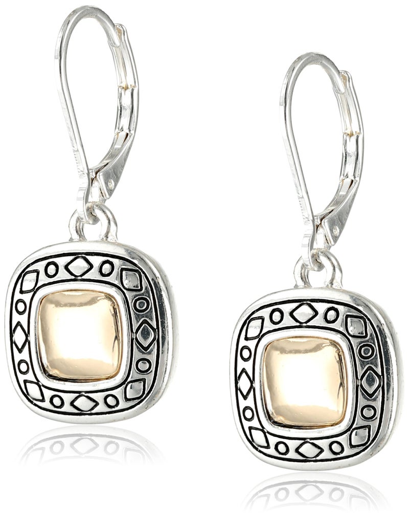 Napier Pattern Balance Two Tone Leverback Drop Earrings - Image 5