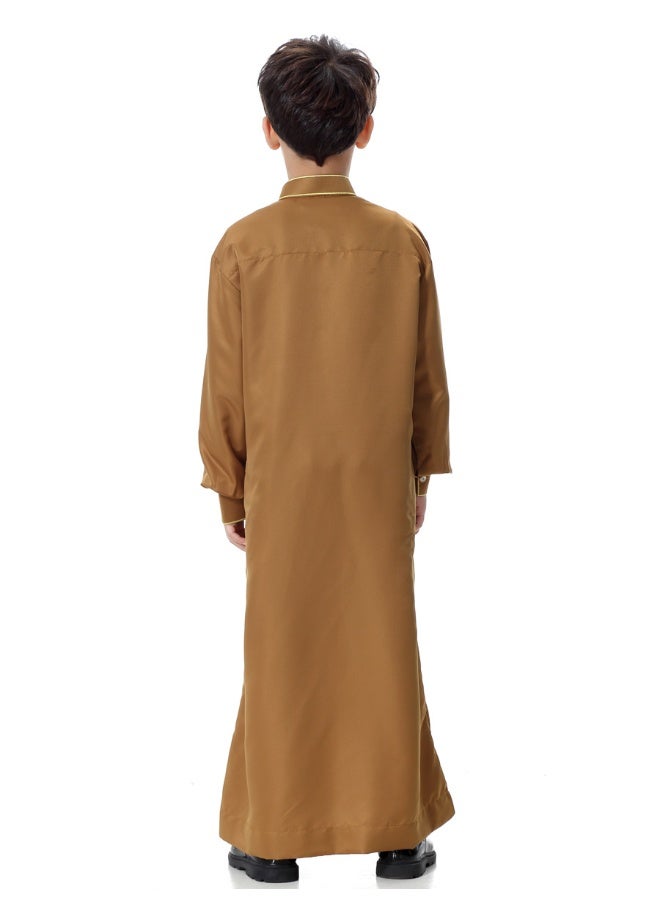 Hanyimidoo Arabic Thobe Muslim Thobe Kaftan Stand Collar Robe with Botton for Boy - Image 5
