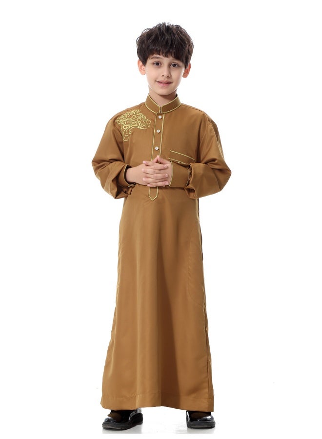 Hanyimidoo Arabic Thobe Muslim Thobe Kaftan Stand Collar Robe with Botton for Boy - Image 1