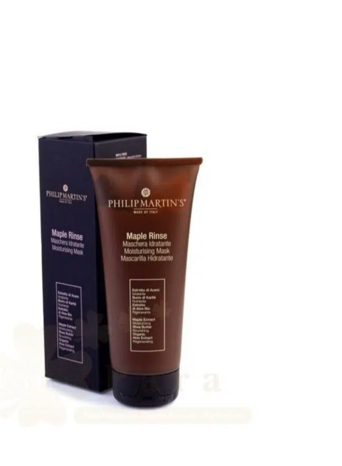 PHILIP MARTINS Philip Martin Maple Rinse-Off Moisturizing Mask 200ml  Maple Rinse Mask is a mask specially developed for dry, frizzy hair. It is also ideal for dry scalps. It moisturizes, detangles, and restores elasticity, leaving hair soft and shiny. The mask contains natural ingredients such as maple syrup, palm oil, shea, and murumuru. Directions: Shampoo hair, then apply a small amount of the product to the lengths and ends of your hair and comb through. Leave it on for 5 to 10 minutes, then rinse thoroughly.