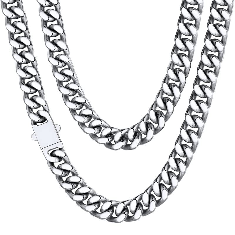 ChainsHouse Stainless Steel Mens Cuban Link Chain, Miami Cuban Chain Necklace for Men, 12mm Wide Hip Hop Mens Jewelry, 20" - Image 1