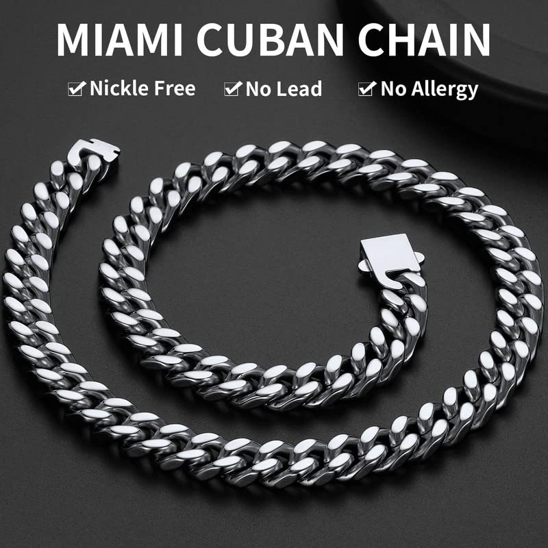 ChainsHouse Stainless Steel Mens Cuban Link Chain, Miami Cuban Chain Necklace for Men, 12mm Wide Hip Hop Mens Jewelry, 20" - Image 2