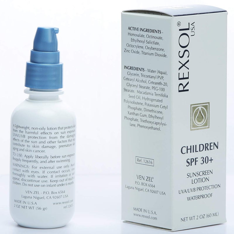 REXSOL Children SPF 30+ Sunscreen UVA/UVB Protection Waterproof | Enriched with vitamins A, C, E and natural plant extracts | With nourishing moisturizers and anti-oxidants. (60 ml / 2 fl oz) - Image 2