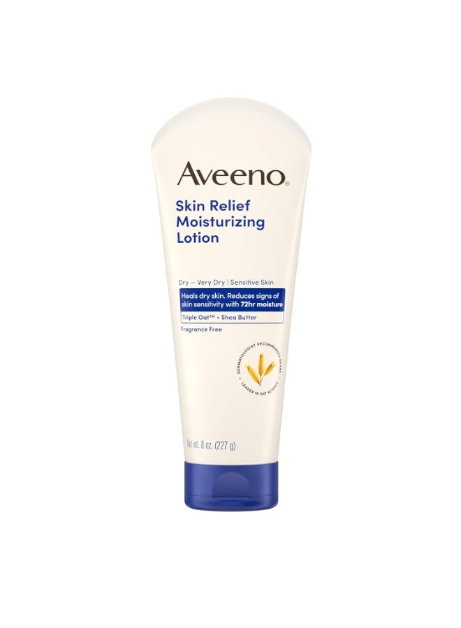 Aveeno Skin Relief Moisturizing Lotion Heals Very Dry, Sensitive Skin, Fast-Absorbing Body Lotion with Soothing Triple Oat & Shea Butter Formula, Fragrance Free, Non-Comedogenic, 8 oz - Image 1
