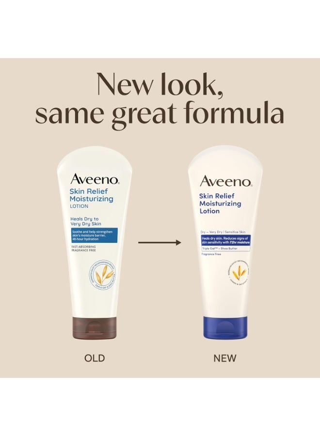 Aveeno Skin Relief Moisturizing Lotion Heals Very Dry, Sensitive Skin, Fast-Absorbing Body Lotion with Soothing Triple Oat & Shea Butter Formula, Fragrance Free, Non-Comedogenic, 8 oz - Image 2